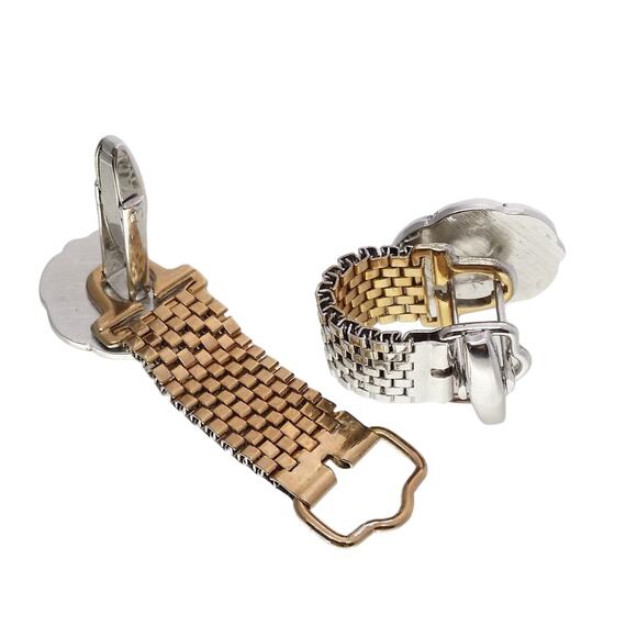 Silver & Gold Tone Cufflinks Engraved Mesh Wrap Sarah Coventry England Black - Picture 6 of 8